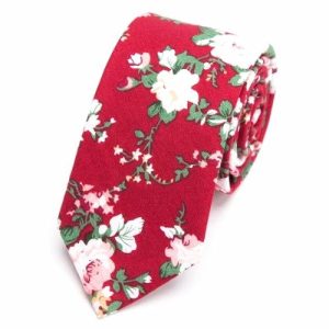 Ties | Mens Red Floral Skinny Cotton Tie Accessories Mens