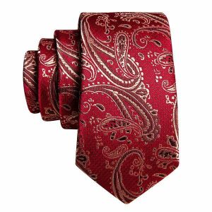 Ties | Mens Red Gold Paisley Silk Necktie Accessories Mens