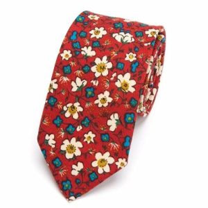 Ties | Mens Red White Blue Floral Skinny Cotton Tie Accessories Mens