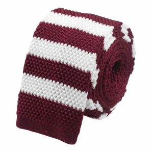 Ties | Mens Red White Striped Square Knit Tie Accessories Mens