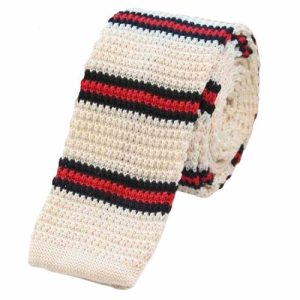 Ties | Mens White Striped Square Knit Tie Accessories Mens