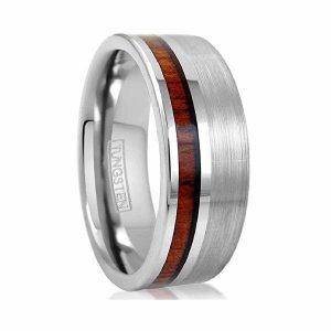 Wood Rings | Mens Silver Brushed Koa Wood Ring Dress Rings Dress Rings