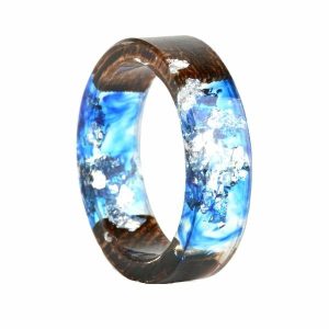 Wood Rings | Mens Wood Epoxy Ring Blue Band Rings Band Rings