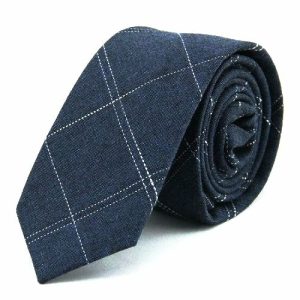 Ties | Mens Blue Checkered Cotton Skinny Tie Accessories Mens