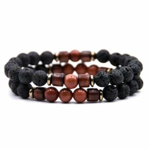 Beaded Bracelets | Mens Beaded Goldstone Wooden Bracelet Set Beaded Bracelets Beaded Bracelets