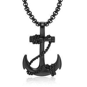 Pendants | Mens Black Anchor Pendant Necklace Accessories Mens