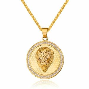 Pendants | Mens Gold Lion Coin Pendant Necklace Accessories Mens