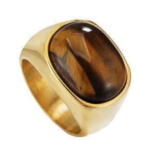 Dress Rings | Mens Gold Oval Tiger Eye Ring Dress Rings Dress Rings