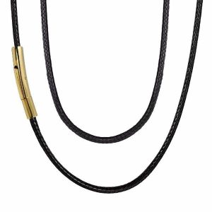 Leather Necklaces | Mens 3mm Gold Leather Chain Necklace Leather necklaces Leather necklaces