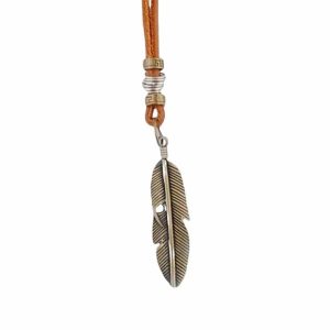 Leather Necklaces | Mens Bronze Leather Feather Pendant Necklace Leather necklaces Leather necklaces