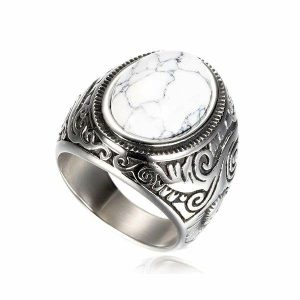 Pinky Rings | Mens White Marble Stone Ring Dress Rings Dress Rings